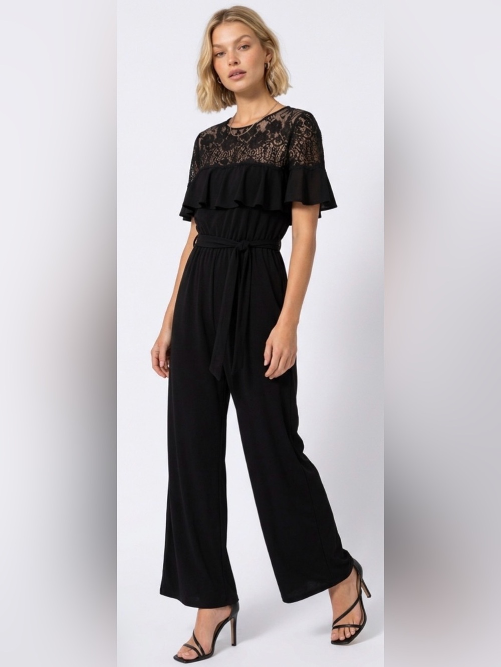 Emma Street NWT Black Lace-Trim Wide-Leg Jumpsuit Sz 12